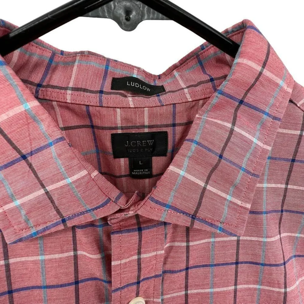J. Crew Size Large Button Up Shirt Ludlow 120's 2 Ply Plaid Pink Blue Gray White
